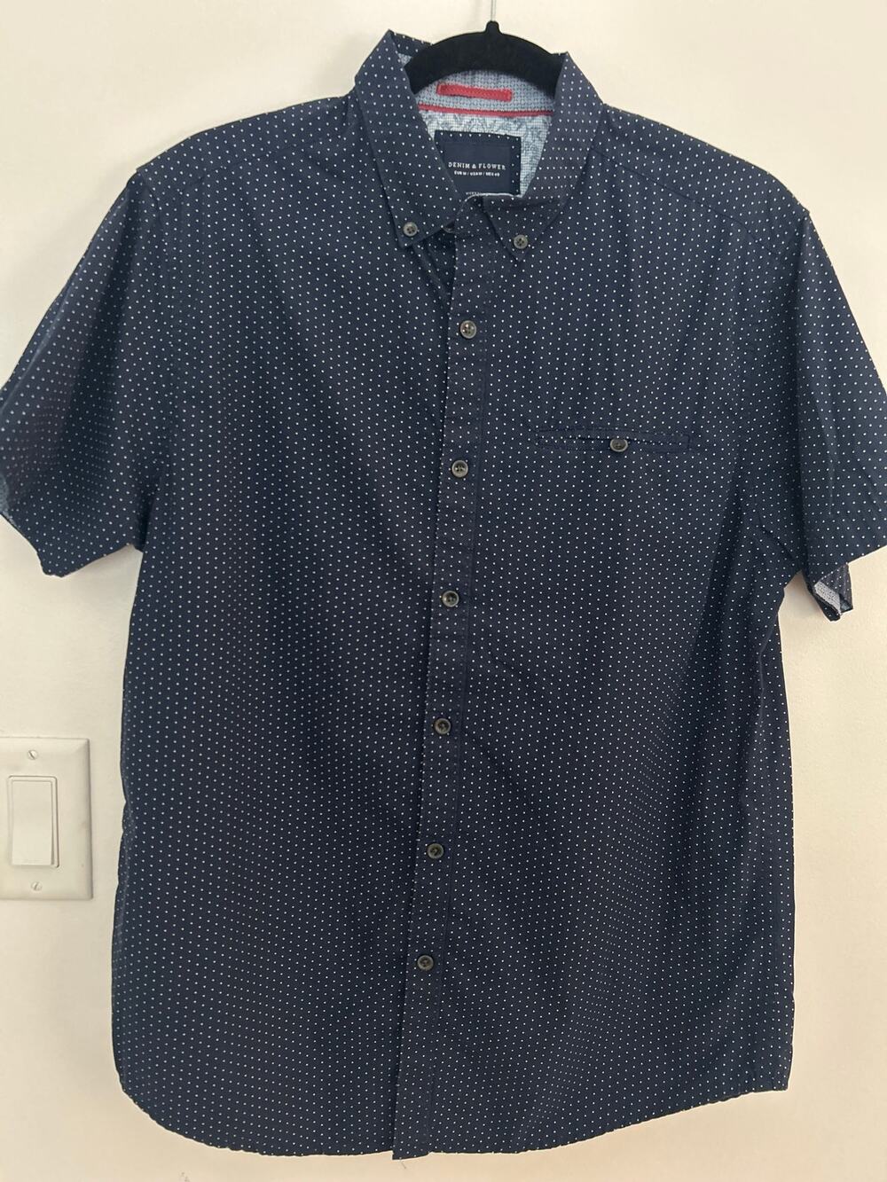 Denim & Flower Ricky Singh Men’s Medium Slim Fit Short Sleeve Navy Button Up